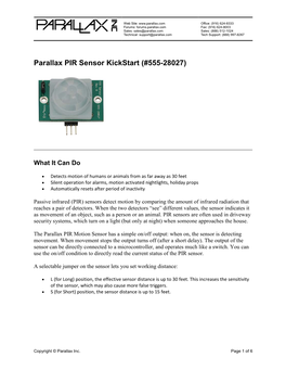 Parallax PIR Sensor Kickstart (#555-28027)