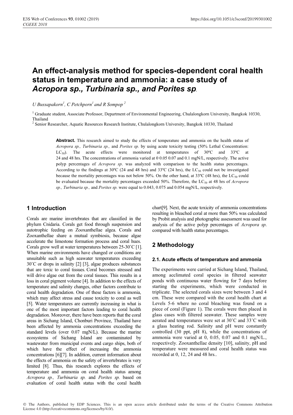 A Case Study of Acropora Sp., Turbinaria Sp., and Porites Sp