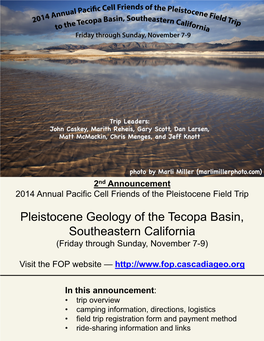 Pleistocene Geology of the Tecopa Basin, Southeastern California (Friday Through Sunday, November 7-9)