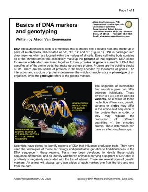 Basics of DNA Markers and Genotyping, June 2009