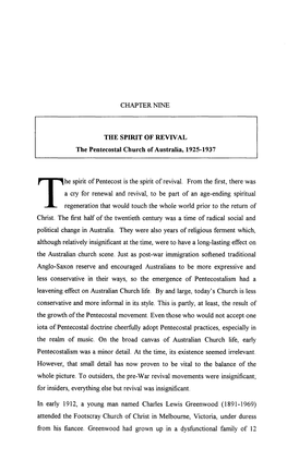 CHAPTER NINE the SPIRIT of REVIVAL the Pentecostal Church