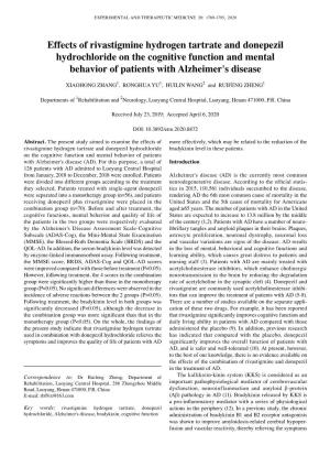 Effects of Rivastigmine Hydrogen Tartrate and Donepezil Hydrochloride on the Cognitive Function and Mental Behavior of Patients with Alzheimer's Disease