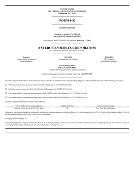 Form 8-K Antero Resources Corporation