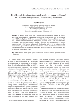 First Record of Lychaete Bainesii (F.Müller Et Harvey Ex Harvey) M.J.Wynne (Cladophoraceae, Ulvophyceae) from Japan