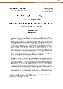 Youth Unemployment in Nigeria