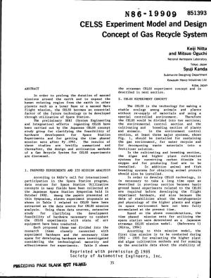 CELSS Experiment Model and Design Concept of Gas Recycle System