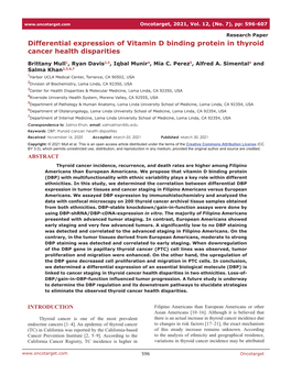 Differential Expression of Vitamin D Binding Protein in Thyroid Cancer Health Disparities