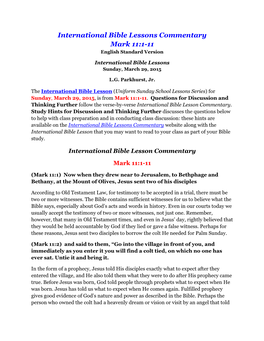 International Bible Lessons Commentary Mark 11:1-11 English Standard Version