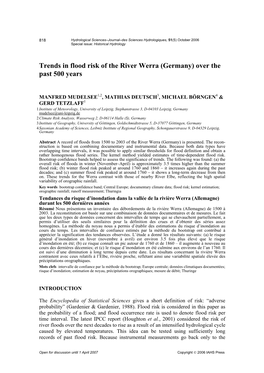 Trends in Flood Risk of the River Werra (Germany) Over the Past 500 Years