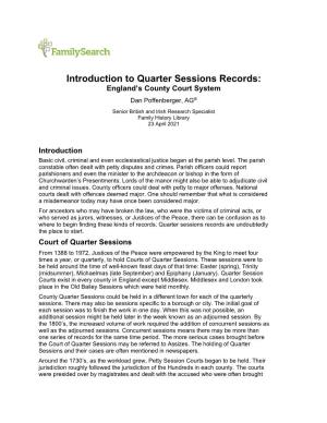 Introduction to Quarter Sessions Records