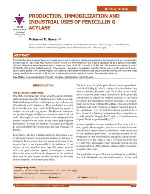 PRODUCTION, IMMOBILIZATION and INDUSTRIAL USES of PENICILLIN G IJCRR Section: Healthcare ACYLASE Sci