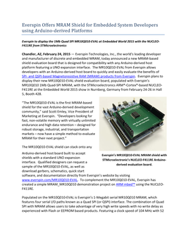 Everspin Offers MRAM Shield for Embedded System Developers Using Arduino-Derived Platforms
