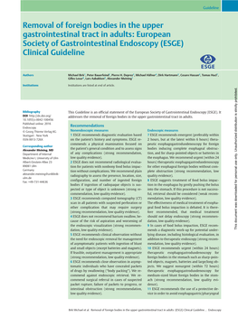 Removal of Foreign Bodies in the Upper Gastrointestinal Tract in Adults: European Society of Gastrointestinal Endoscopy (ESGE) Clinical Guideline