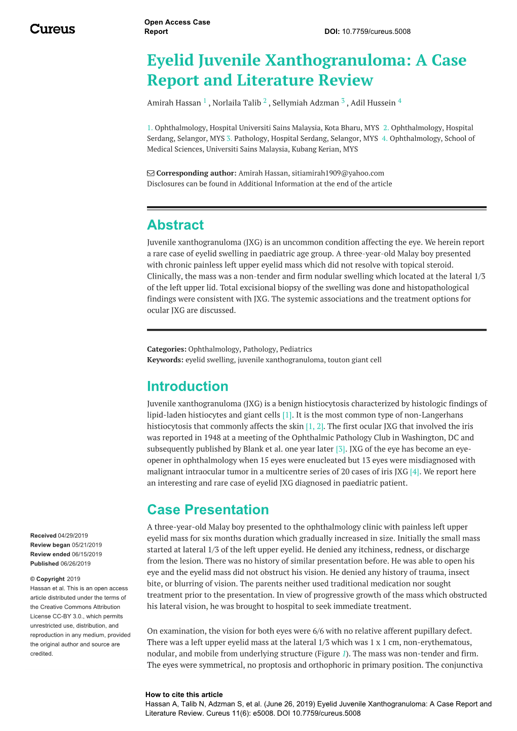 Eyelid Juvenile Xanthogranuloma: a Case Report and Literature Review