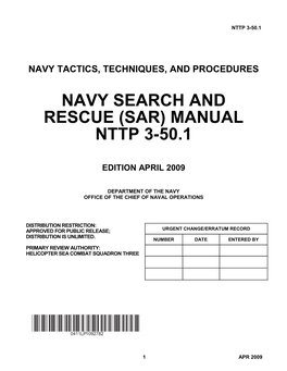 Navy Search and Rescue (Sar) Manual Nttp 3-50.1