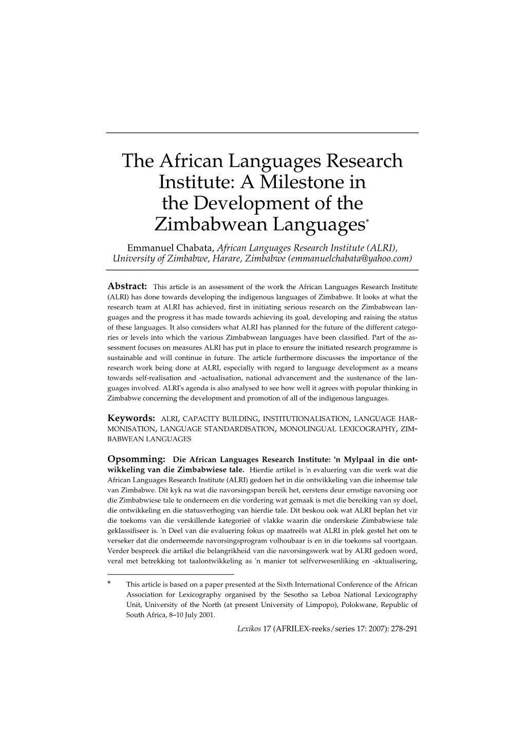 The African Languages Research Institute: a Milestone in The