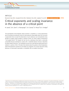 Critical Exponents and Scaling Invariance in the Absence of a Critical Point