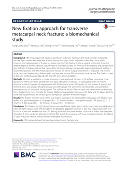 New Fixation Approach for Transverse Metacarpal Neck Fracture: a Biomechanical Study