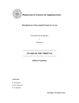Permanent Court of Arbitration Award of The