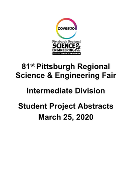 81 Pittsburgh Regional Science & Engineering Fair Intermediate