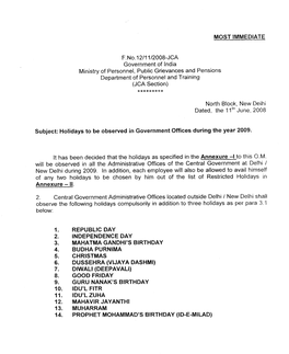 F.No.12/11/2008-JCA Government of India Ministry of Personnel, Public Grievances and Pensions Department of Personnel and Training (JCA Section)