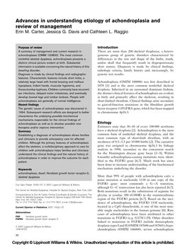 Advances in Understanding Etiology of Achondroplasia and Review of Management Erin M