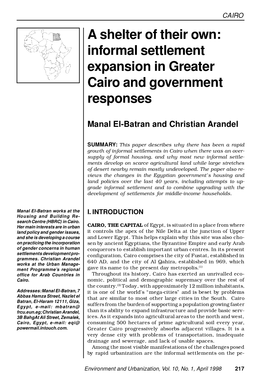 Informal Settlement Expansion in Greater Cairo and Government Responses