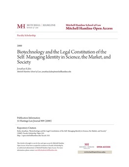 Biotechnology and the Legal Constitution of the Self: Managing