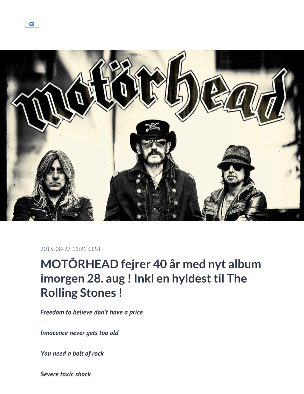 MOTÔRHEAD Fejrer 40 År Med Nyt Album Imorgen 28