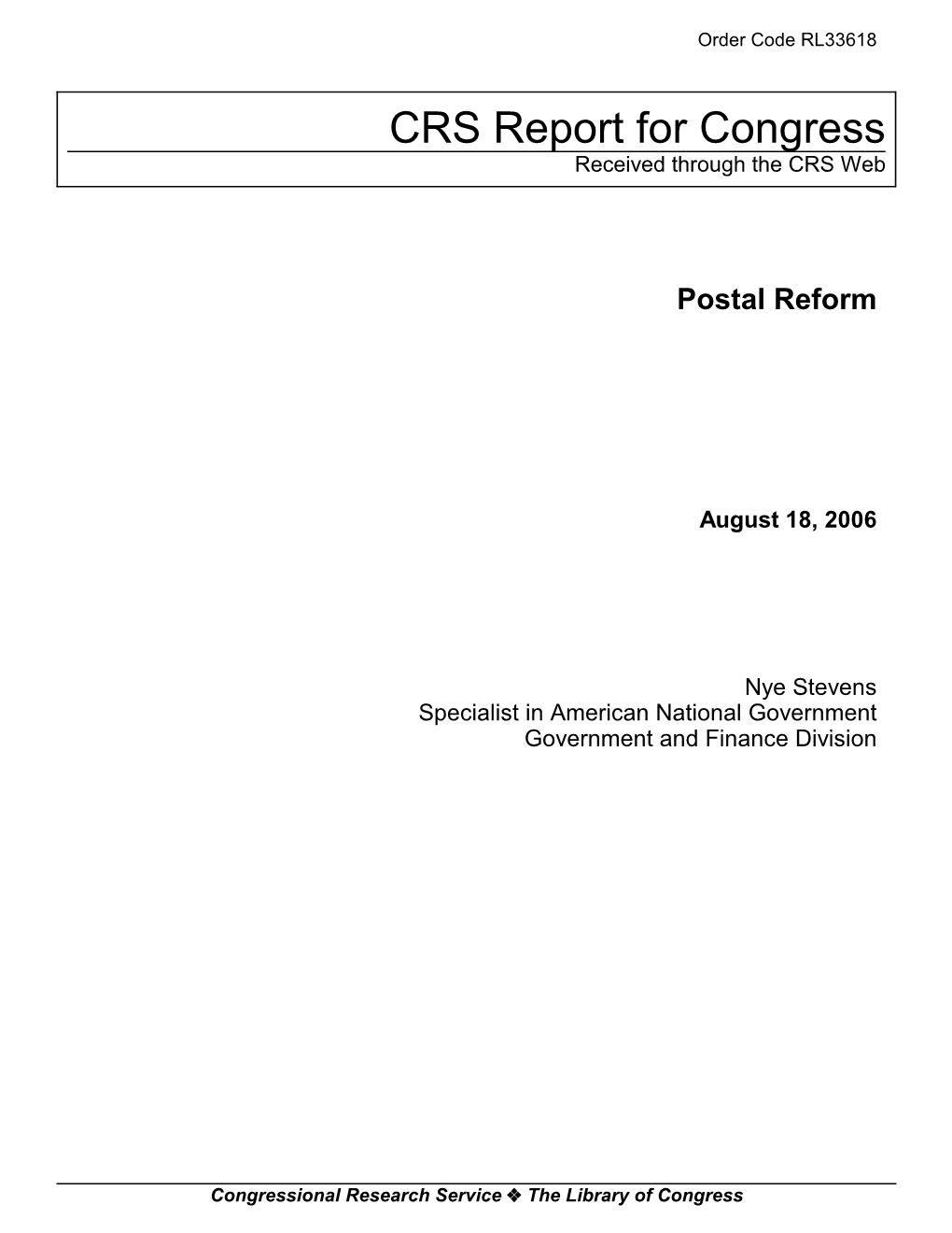 Postal Reform