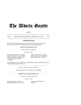 The Alberta Gazette, Part I, February 15, 1995