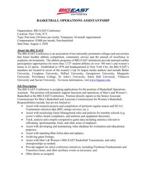 Basketball Operations Assistantship