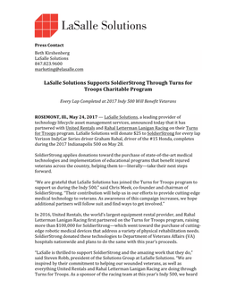 Lasalle Solutions Supports Soldierstrong Through Turns for Troops Charitable Program