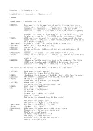 Hercules -- the Complete Script Compiled by Ruth &lt;Sapphiresnitch