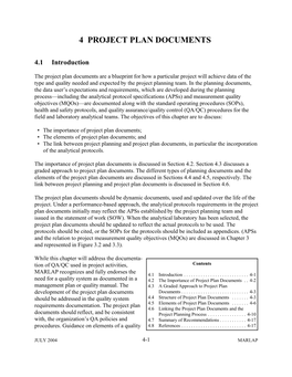 MARLAP Manual Volume I: Chapter 4, Project Plan Documents (PDF)