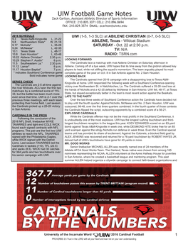 UIW Football Game Notes