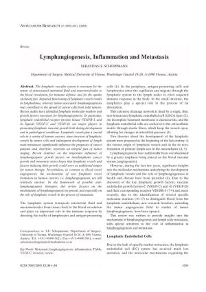 Lymphangiogenesis, Inflammation and Metastasis