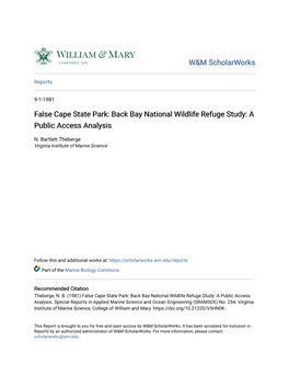 False Cape State Park: Back Bay National Wildlife Refuge Study: a Public Access Analysis