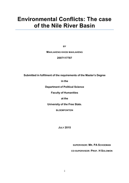 Environmental Conflicts: the Case of the Nile River Basin