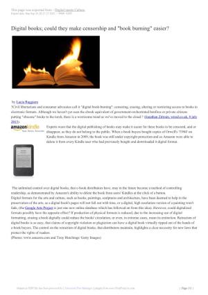 Digital Books; Could They Make Censorship and "Book Burning" Easier?