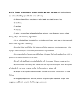 115-7-1. Fishing; Legal Equipment, Methods of Taking, and Other Provisions