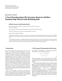 Research Article a Novel Pseudorandom Bit Generator Based on Chirikov Standard Map Filtered with Shrinking Rule