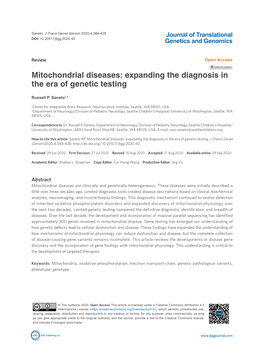 Mitochondrial Diseases: Expanding the Diagnosis in the Era of Genetic Testing