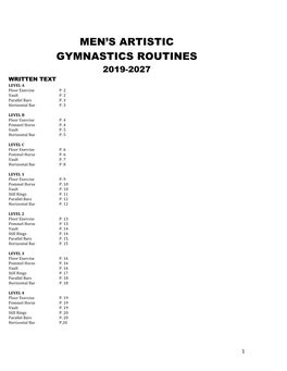 Male Artistic Gymnastics Written Routines