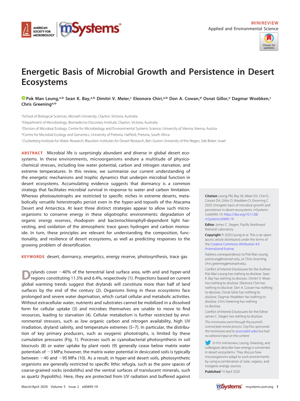 Energetic Basis of Microbial Growth and Persistence in Desert Ecosystems