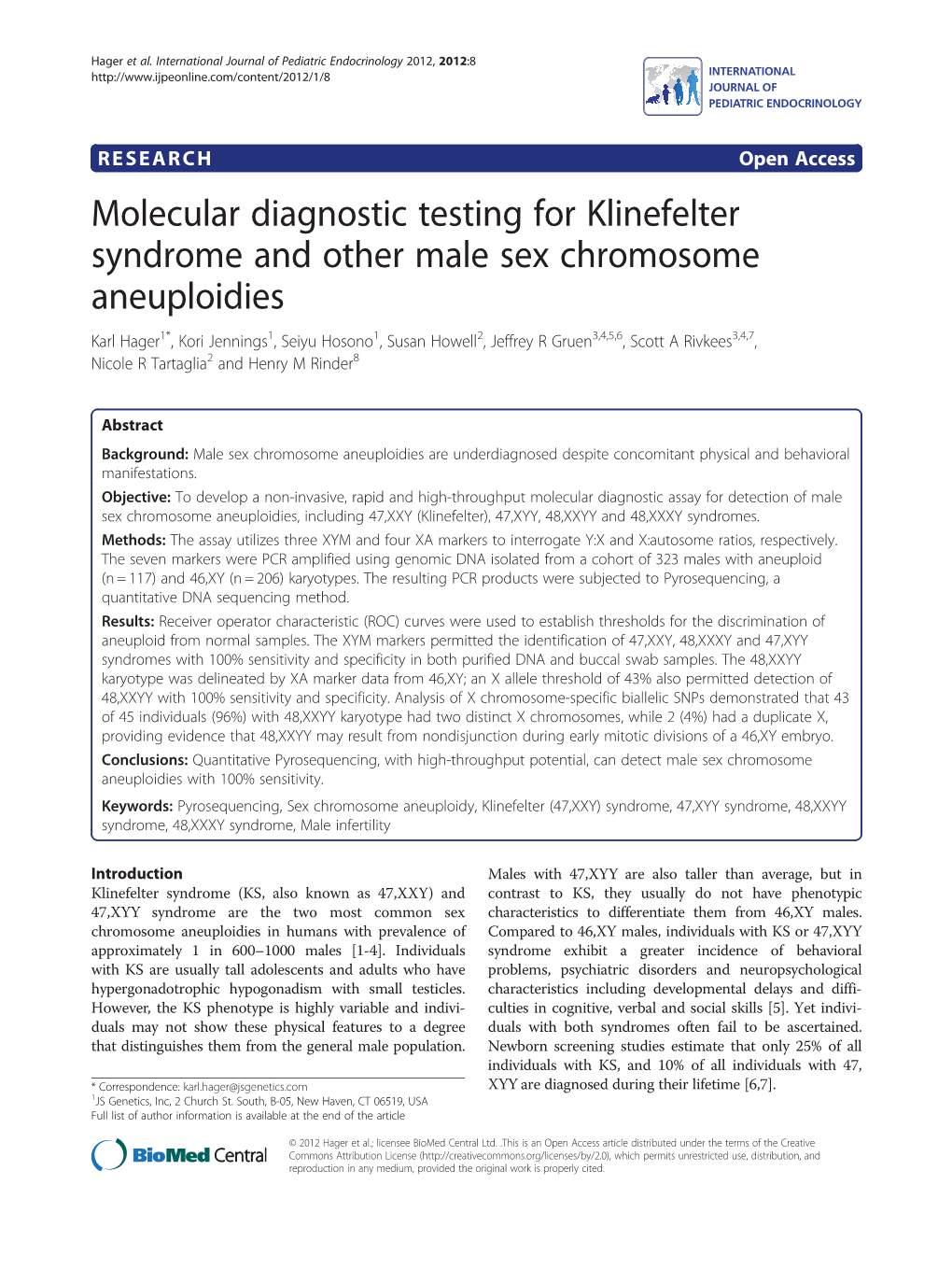 Molecular Diagnostic Testing For Klinefelter Syndrome And Other Male Sex Chromosome Aneuploidies 4951