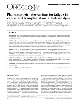 Pharmacologic Interventions for Fatigue in Cancer and Transplantation: a Meta-Analysis