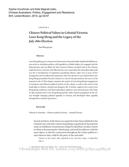 Chinese Political Values in Colonial Victoria: Lowe Kong Meng and the Legacy of the July 1880 Election