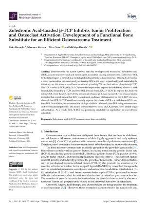 Zoledronic Acid-Loaded -TCP Inhibits Tumor Proliferation and Osteoclast