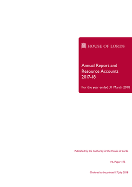 HOUSE of LORDS Annual Report and Resource Accounts 2017-18